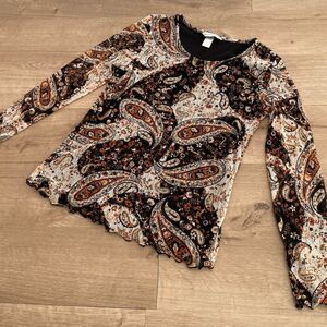 Christopher Banks Women's Small Boho Paisley Print Long Sleeve Top Fairy Grunge